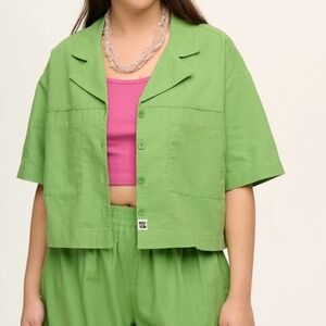 Lucy & Yak Lime Green Cropped Button-Up Shirt